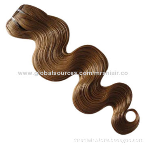 28# light brown Brazilian body wavy machine weaving human hair extensions, 100g/pc 12"-30"